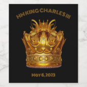 Goldene Krone mit HM König Karl III. Krönung Weinetikett (Einzelnes Label)