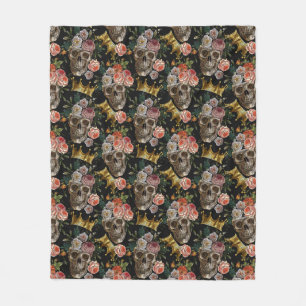 Goldene Krone Totenkopf Rote Rosen Dunkle Gothic H Fleecedecke
