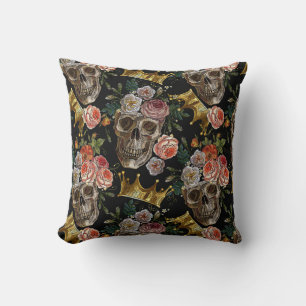 Goldene Krone Totenkopf Rote Rosen Gothic Hallowee Kissen