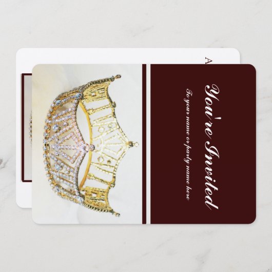 Goldene Krone und braune Metallic Einladung (Vorne/Hinten)