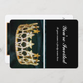 Goldene Krone und schwarze Metallic laden ein Einladung (Vorne/Hinten)