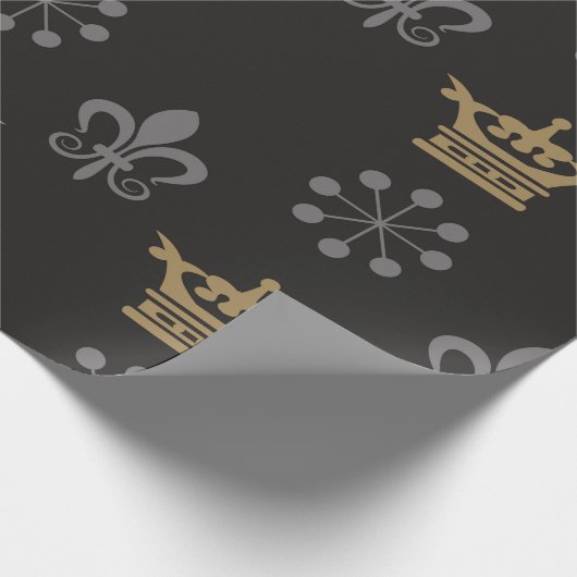 Goldene Kronen auf schwarzem Hintergrund, nahtlose Geschenkpapier (Ecke)