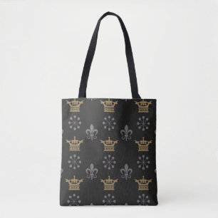 Goldene Kronen auf schwarzem Hintergrund, nahtlose Tasche