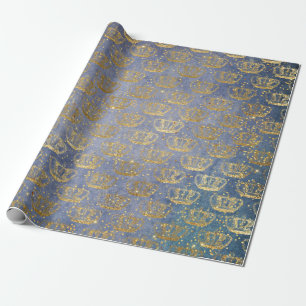 Goldene Kronen-Konfetti Royal Grau Blau Velours Geschenkpapier