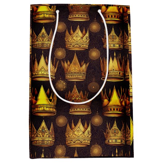 Goldene Kronen Muster Mittlere Geschenktüte (Vorderseite)