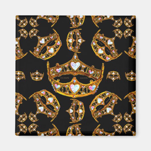 Goldene Kronenkrone Tiara schwarzer Quadratzmagnet Magnet (Vorne)