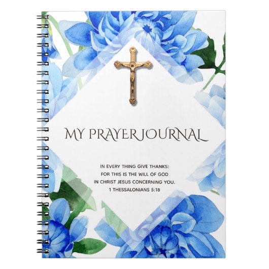 Goldene Kruzifix | Blue Dahlias | Prayer Journal Notizblock (Vorderseite)