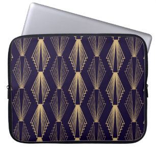 Goldene Kunst Deko Pattern. Nahtlose dunkelblaue R Laptopschutzhülle