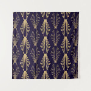 Goldene Kunst Deko Pattern. Nahtlose dunkelblaue R Wandteppich