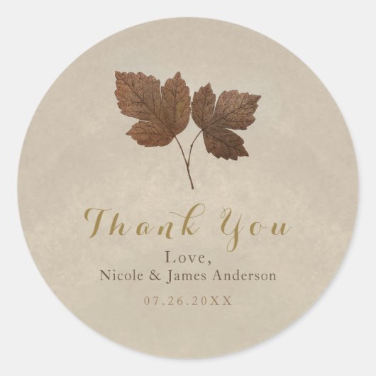 Goldene Kupfer-Herbstlaube Elegantes, benutzerdefi Runder Aufkleber (Vorderseite)