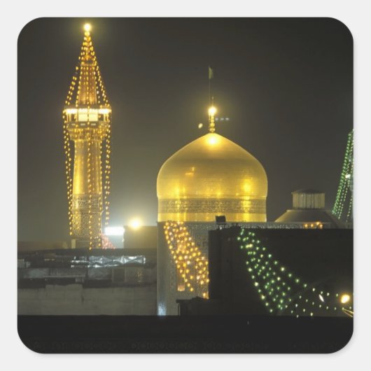 Goldene Kuppel des Komplexes Imam Reza Shrine Quadratischer Aufkleber (Vorderseite)