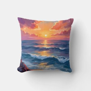 Goldene Küste Ozean Sonnenuntergang Aquarellmale Kissen