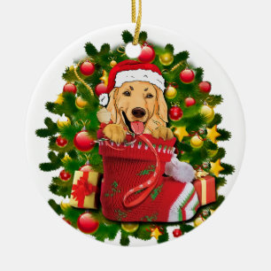 Goldene Labrador Retriever Strumpf Weihnachtsfeier Keramik Ornament