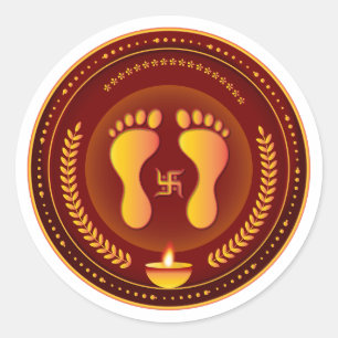 Goldene Lakshmi Charan Diwali Runder Aufkleber
