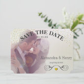 Goldene Lampen auf dem hinteren Foto Save the Date (Stehend Vorderseite)