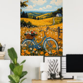 Goldene Landschaft - Naïf Rural Bicycle Art Poster (Heimbüro)