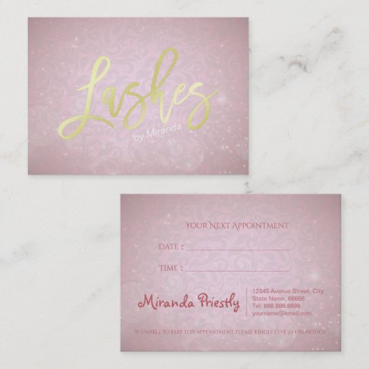 Goldene Lashes Terminkarte (Vorne/Hinten)