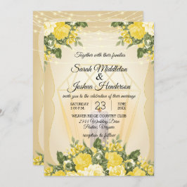 Goldene Laterne und gelbe Blütenhochzeit Einladung