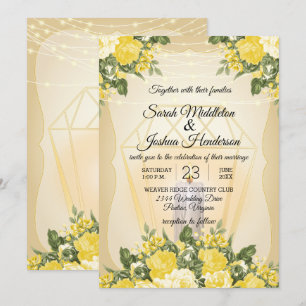 Goldene Laterne und gelbe Blütenhochzeit Einladung