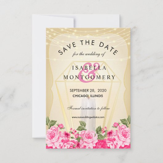 Goldene Laterne und rosa Blütenblätter Einladung (Vorderseite)