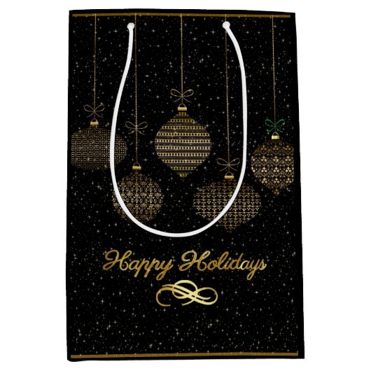 goldene Laternen und Staub über schwarzem Hintergr Mittlere Geschenktüte (Vorderseite)