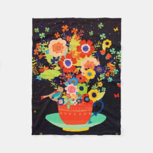 Goldene Launische Teetasse Blumen Vogel Glitter Fleecedecke