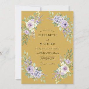 Goldene Lavendel-Blütenhochzeit Einladung