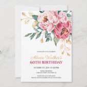 Goldene Leaf Grüne Rosa Pink Peony Birthday Einladung (Vorderseite)