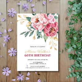 Goldene Leaf Grüne Rosa Pink Peony Birthday Einladung