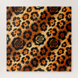 Goldene Leoparden-Rosen-Tierprint Puzzle