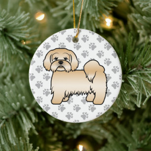 Goldene Lhasa-Apso-Süße-Cartoon-Hund-Illustration Keramik Ornament