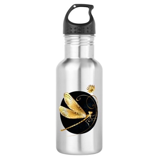 Goldene Libelle Edelstahlflasche (Vorderseite)
