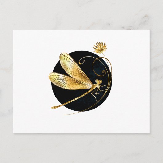 Goldene Libelle Einladungspostkarte (Vorderseite)
