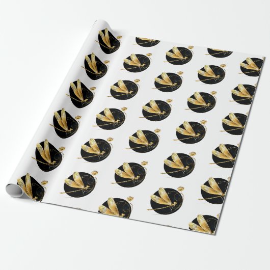 Goldene Libelle Geschenkpapier (Ungerollt)