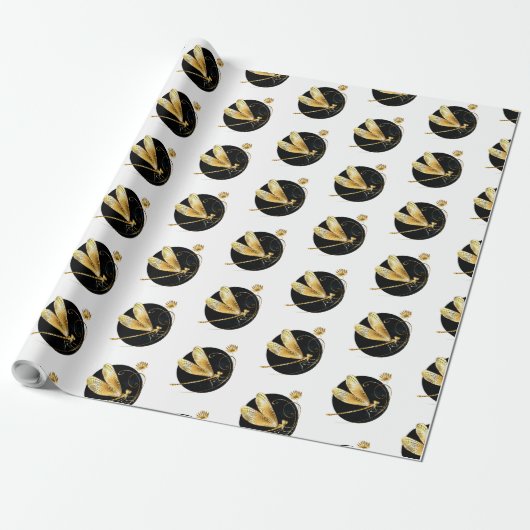 Goldene Libelle Geschenkpapier (Ungerollt)