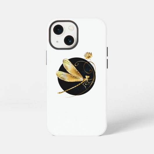 Goldene Libelle im schwarzen Kreis iPhone Hülle (Rückseite)