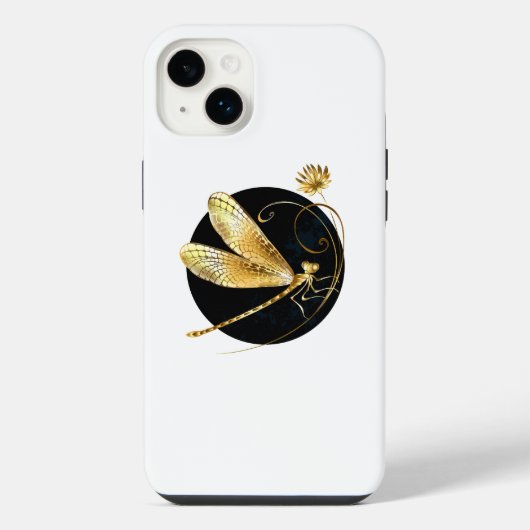 Goldene Libelle im schwarzen Kreis iPhone Hülle (Rückseite)