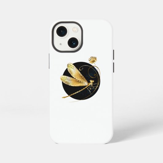 Goldene Libelle im schwarzen Kreis iPhone Hülle (Rückseite)