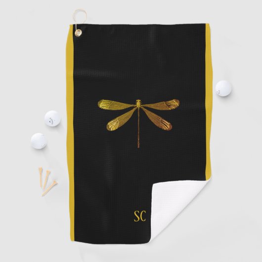Goldene Libelle mit individuellem Text Golfhandtuch (Insitu)