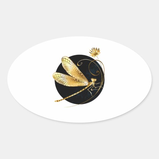 Goldene Libelle Ovaler Aufkleber (Vorderseite)
