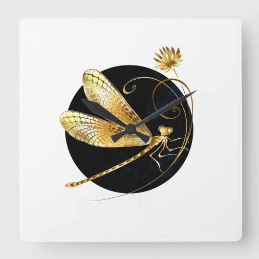 Goldene Libelle Quadratische Wanduhr (Vorderseite)