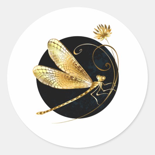 Goldene Libelle Runder Aufkleber (Vorderseite)