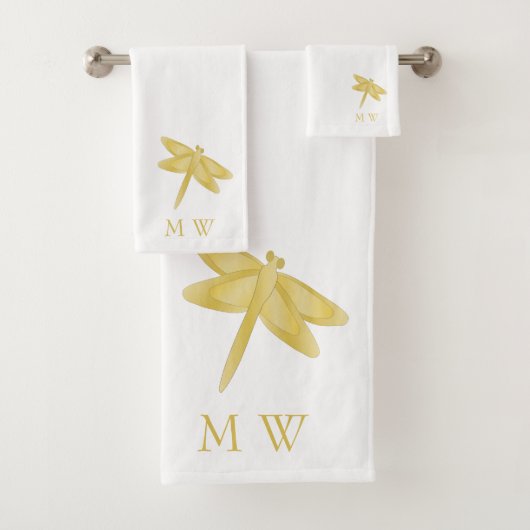Goldene Libellen-Design-Monogrammierung Badhandtuch Set (Insitu)