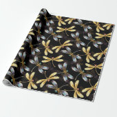 Goldene Libellen Geschenkpapier (Ungerollt)