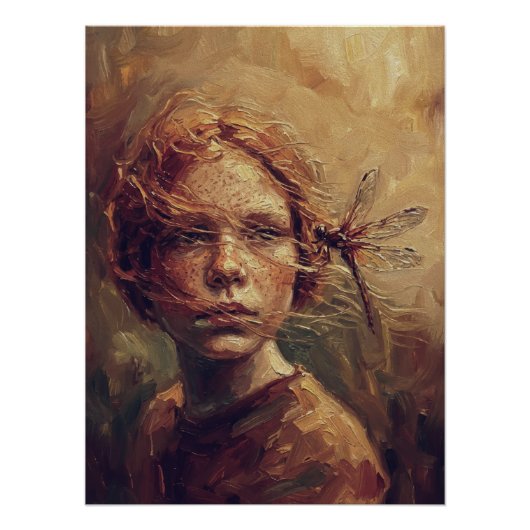 Goldene Libellenstimme – Warmer impressionistische Poster (Vorderseite)