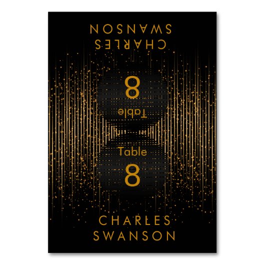 Goldene Lichtdusche | Platzkarten mit DIY-Text Tischnummer (Vorderseite)