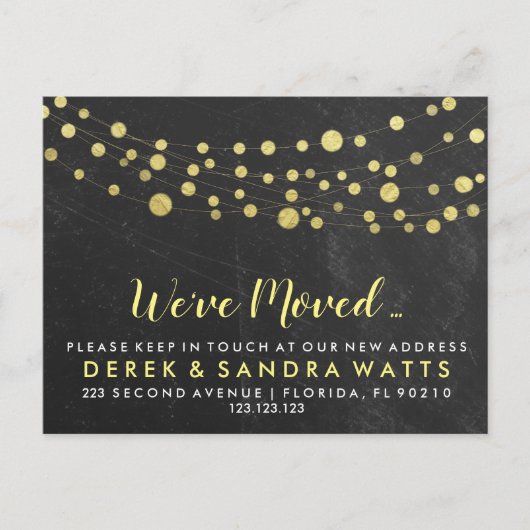 goldene Lichter Wir haben neue Adresse verschoben Ankündigungspostkarte (Vorderseite)