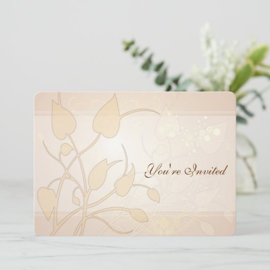 Goldene Lichter wirbeln Blätter Hochzeitsfeiern Einladung (Stehend Vorderseite)