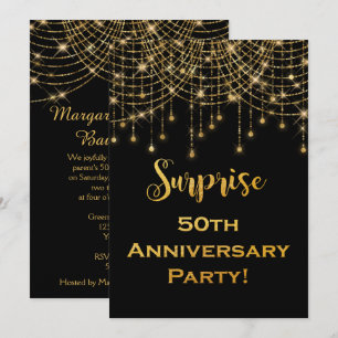 Goldene Lichterkette Gold Text 50. Jubiläum Einladung