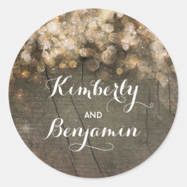 Goldene Lichterzunge Rustikale Barnverheiratung Runder Aufkleber